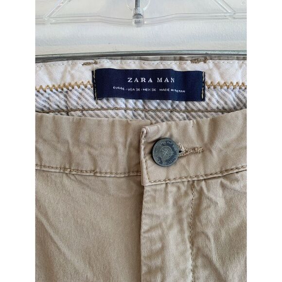 Zara Man Mens Pants Tan Size 36 Basic Collection Chino Stretch Cotton Blend - Picture 3 of 11